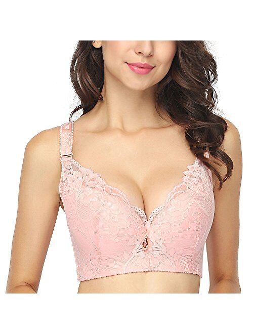 FallSweet Plus Size Lace Bra C Cup Wide Back Push Up Brassiere for Women