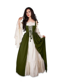 Mythic Renaissance Medieval Irish Costume Over Dress & Cream Chemise Set