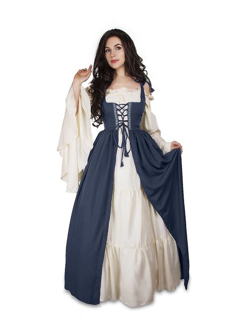 Mythic Renaissance Medieval Irish Costume Over Dress & Cream Chemise Set