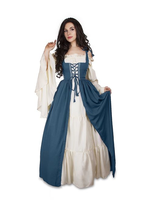 Mythic Renaissance Medieval Irish Costume Over Dress & Cream Chemise Set