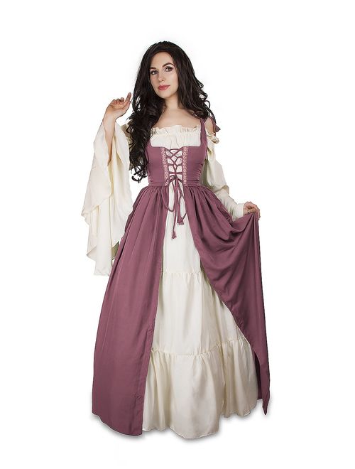 Mythic Renaissance Medieval Irish Costume Over Dress & Cream Chemise Set