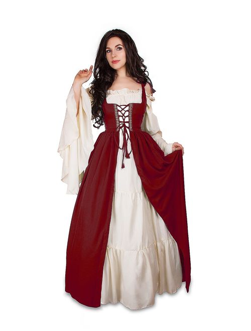 Mythic Renaissance Medieval Irish Costume Over Dress & Cream Chemise Set