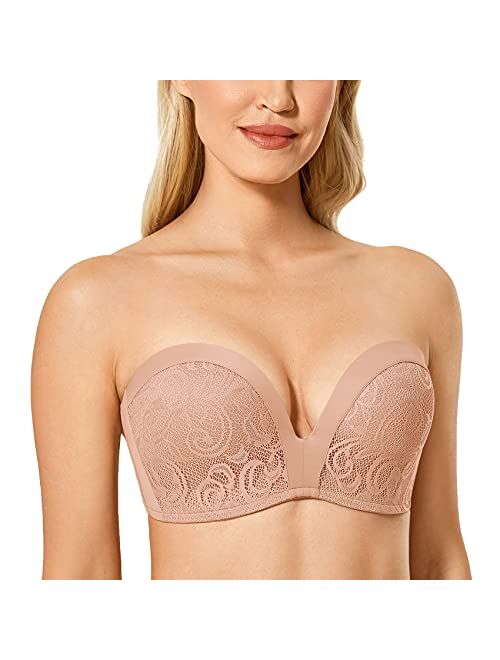 DELIMIRA Women's Slightly Lined Lift Great Support Lace Strapless Bra