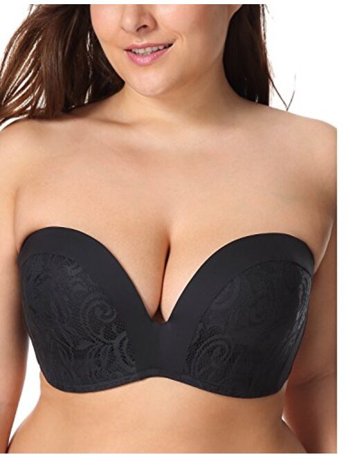 DELIMIRA Women's Slightly Lined Lift Great Support Lace Strapless Bra