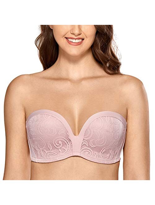 DELIMIRA Women's Slightly Lined Lift Great Support Lace Strapless Bra