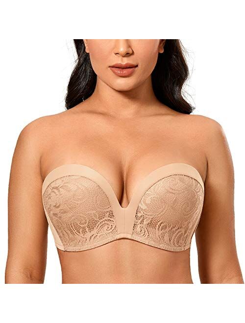 DELIMIRA Women's Slightly Lined Lift Great Support Lace Strapless Bra