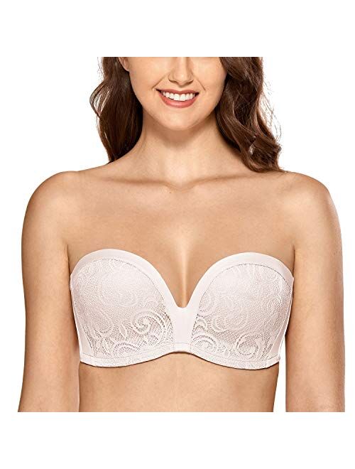 DELIMIRA Women's Slightly Lined Lift Great Support Lace Strapless Bra