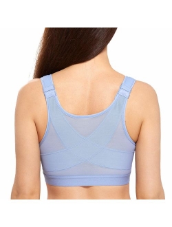 Women's Full Coverage Front Closure Wire Free Back Support Posture Bra