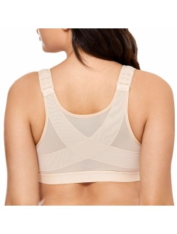 Women's Full Coverage Front Closure Wire Free Back Support Posture Bra