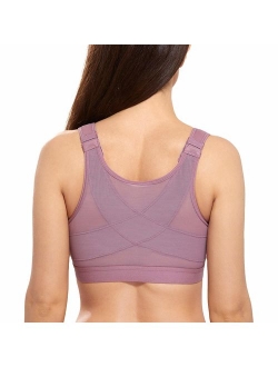 Women's Full Coverage Front Closure Wire Free Back Support Posture Bra