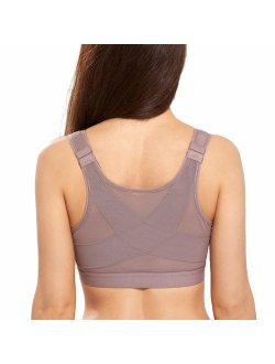 Women's Full Coverage Front Closure Wire Free Back Support Posture Bra