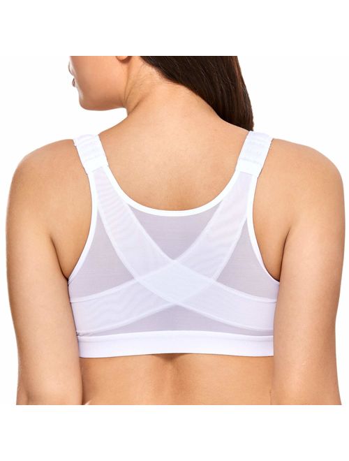 DELIMIRA Women's Full Coverage Front Closure Wire Free Back Support Posture Bra