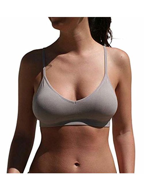 Blue 55 Women's Racerback Bralette Sexy Everyday Basic Deep V-Neck Wireless W/Removable Padding Bra