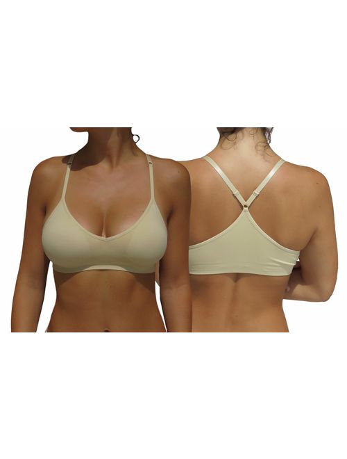 Blue 55 Women's Racerback Bralette Sexy Everyday Basic Deep V-Neck Wireless W/Removable Padding Bra