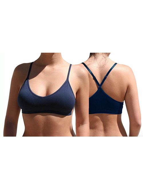 Blue 55 Women's Racerback Bralette Sexy Everyday Basic Deep V-Neck Wireless W/Removable Padding Bra