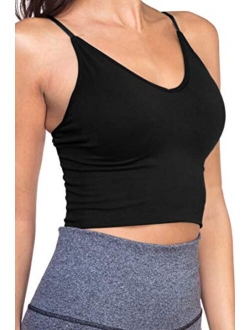 Women Longline Sports Bras - Padded Workout Yoga Gym Fitness Cami Crop Tops