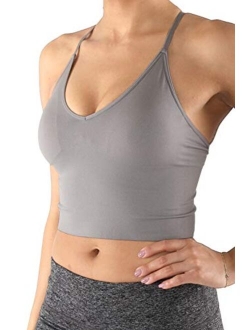 Women Longline Sports Bras - Padded Workout Yoga Gym Fitness Cami Crop Tops