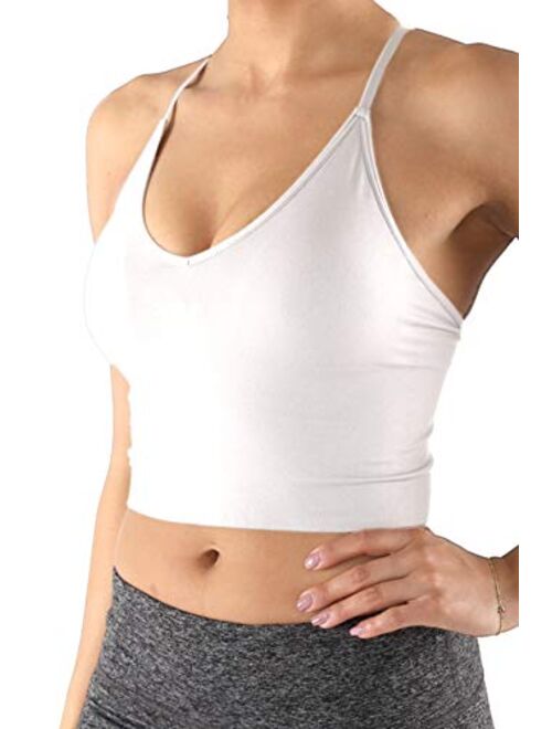 Women Longline Sports Bras - Padded Workout Yoga Gym Fitness Cami Crop Tops