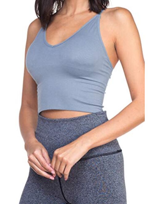 Women Longline Sports Bras - Padded Workout Yoga Gym Fitness Cami Crop Tops