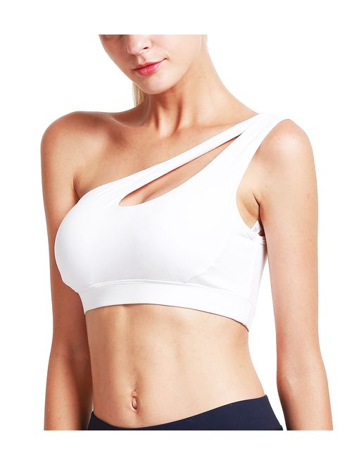 RUNNING GIRL One Shoulder Sports Bra Workout Yoga Bra Sexy Cute Medium Support