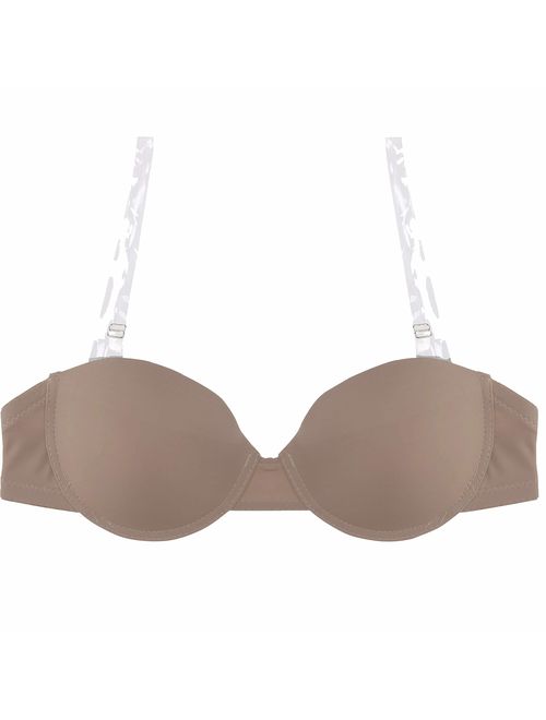 Ted Noah Transparent Clear Invisible Removable Shoulder Straps & Back Band Gentle Push-up Plunge Bra