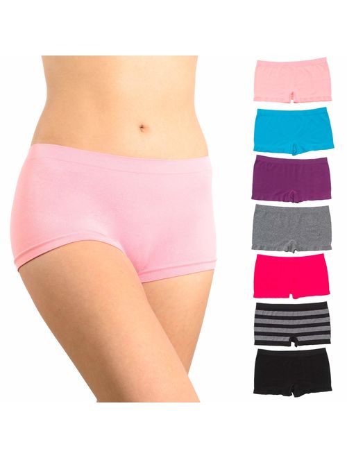 Alyce Intimates Women's Seamless Boyshort Hipster Panty, Pack of 7