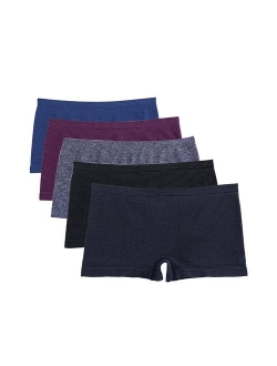 Ruxia Women's Seamless Boyshort Panties Nylon Spandex Underwear Stretch Boxer Briefs Pack of 5