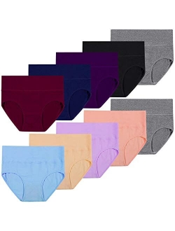 ANNYISON Womens Underwear, Soft Cotton High Waist Breathable Solid Color Briefs Panties for Women