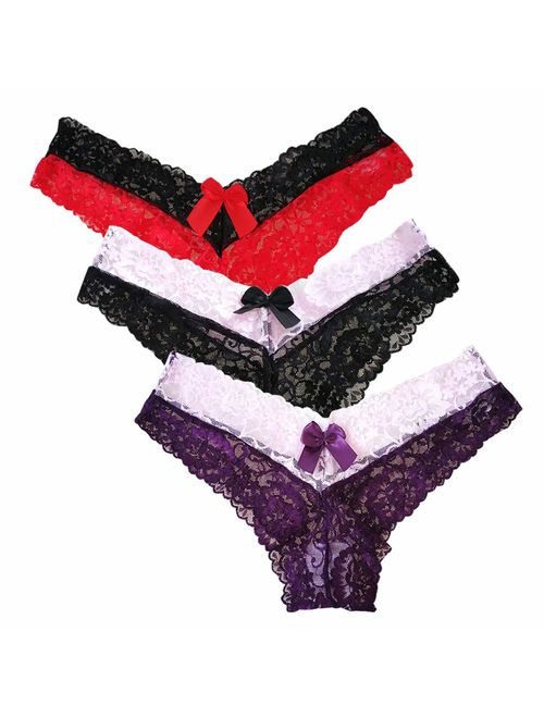 Women's Lace Underwear Briefs Soft Hipster Panties Comfort Bikini Cheeky Underwear