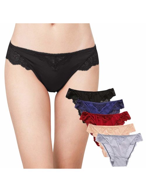 Women's Lace Underwear Briefs Soft Hipster Panties Comfort Bikini Cheeky Underwear