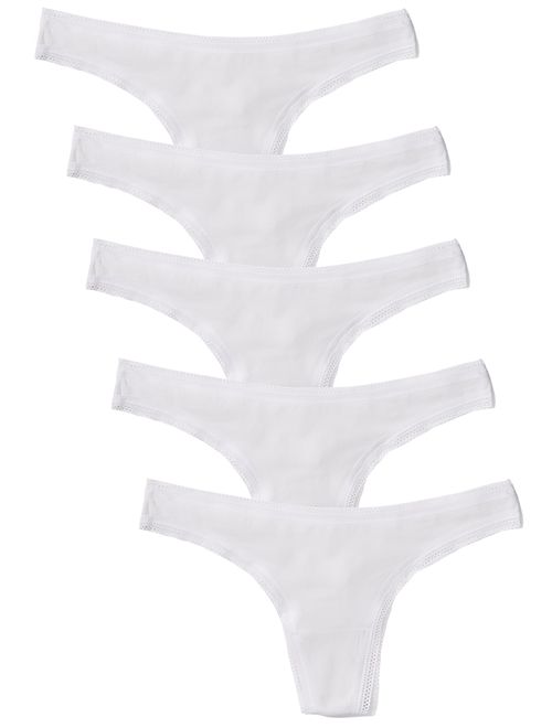 Amazon Brand - Iris & Lilly Women's Cotton Low Rise Thong Panty, 5-Pack