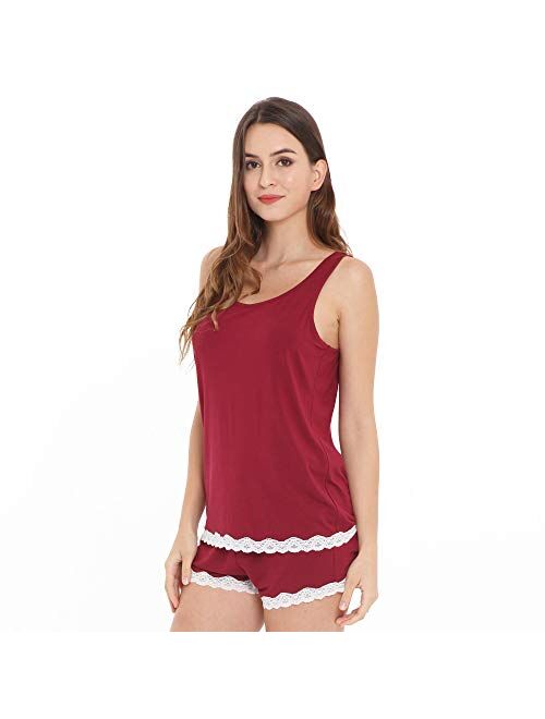 GYS Women's Sleepwear Bamboo Pajama Tank and Shorts Set