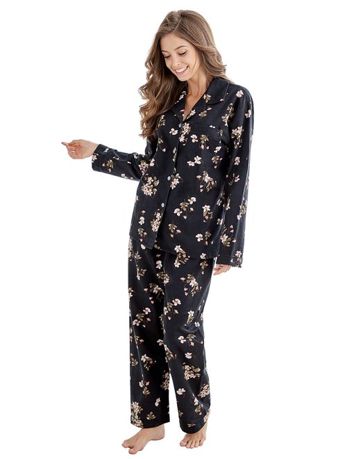 TONY AND CANDICE Women's 100% Cotton Long Sleeve Flannel Pajama Set Sleepwear