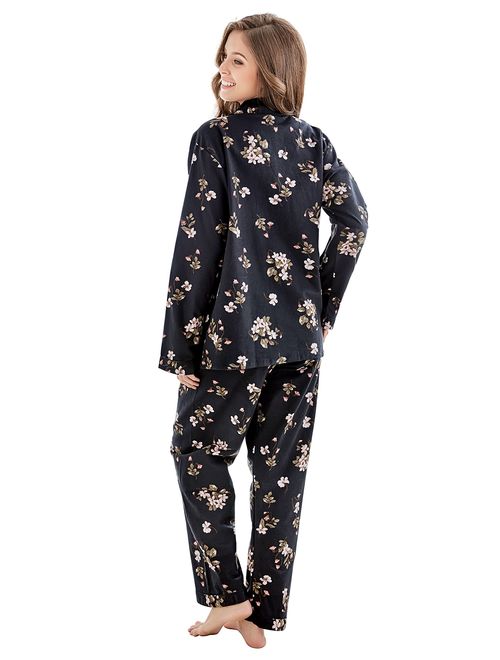 TONY AND CANDICE Women's 100% Cotton Long Sleeve Flannel Pajama Set Sleepwear