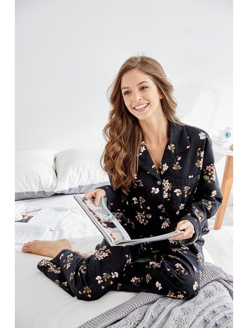 TONY AND CANDICE Women's 100% Cotton Long Sleeve Flannel Pajama Set Sleepwear