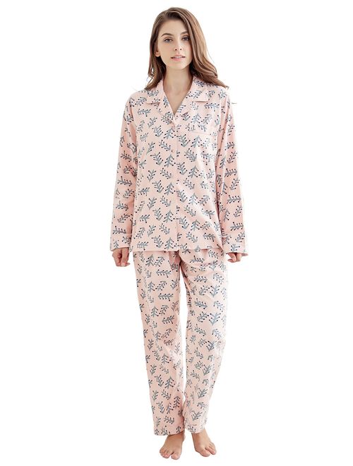 TONY AND CANDICE Women's 100% Cotton Long Sleeve Flannel Pajama Set Sleepwear