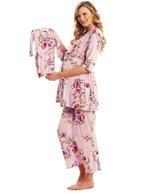 5 Piece Maternity and Nursing PJ Pant Set for Mom and Baby