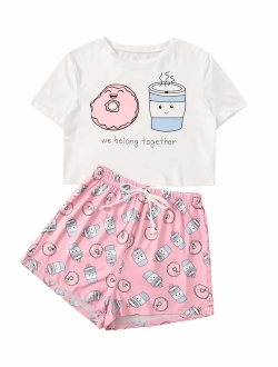 DIDK Women's Flamingo Print Cami and Plaid Shorts Pajama Set