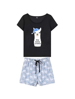 VENTELAN Pajamas for Women 2 Piece Cute Cat Sleepwear Pajama Sleep Set