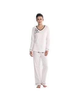 Keyocean Women Pjamas Set 100% Cotton Lightweight Women Sleepwear Set, Soft Comfy Long-Sleeve Lounge-wear