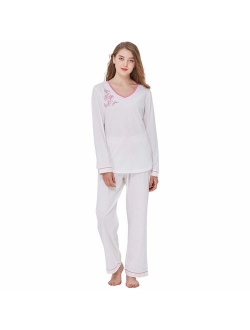 Keyocean Women Pjamas Set 100% Cotton Lightweight Women Sleepwear Set, Soft Comfy Long-Sleeve Lounge-wear