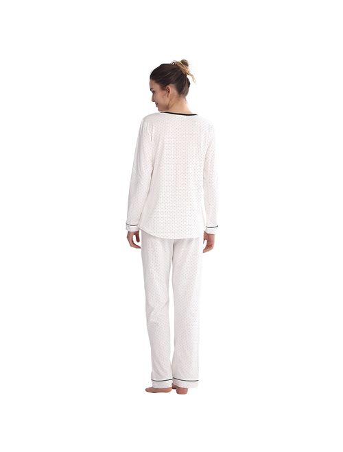 Keyocean Women Pjamas Set 100% Cotton Lightweight Women Sleepwear Set, Soft Comfy Long-Sleeve Lounge-wear