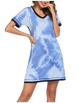 Sleepwear Women's V Neck Nightshirt Casual Sleepwear Short Sleeve Nightgown S-XXL