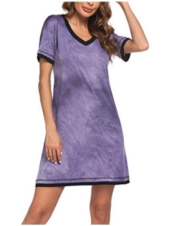 Sleepwear Women's V Neck Nightshirt Casual Sleepwear Short Sleeve Nightgown S-XXL