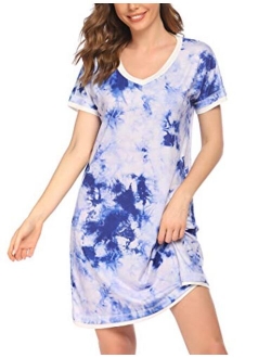 Sleepwear Women's V Neck Nightshirt Casual Sleepwear Short Sleeve Nightgown S-XXL