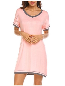 Sleepwear Women's V Neck Nightshirt Casual Sleepwear Short Sleeve Nightgown S-XXL