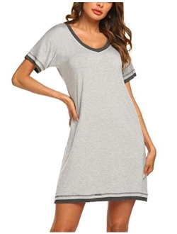 Sleepwear Women's V Neck Nightshirt Casual Sleepwear Short Sleeve Nightgown S-XXL