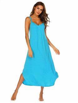 Womens Sleeveless Long Nightgown Summer Slip Night Dress Cotton Sleepshirt Chemise