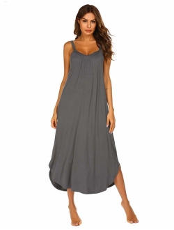 Womens Sleeveless Long Nightgown Summer Slip Night Dress Cotton Sleepshirt Chemise