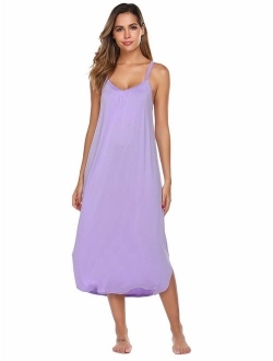 Womens Sleeveless Long Nightgown Summer Slip Night Dress Cotton Sleepshirt Chemise